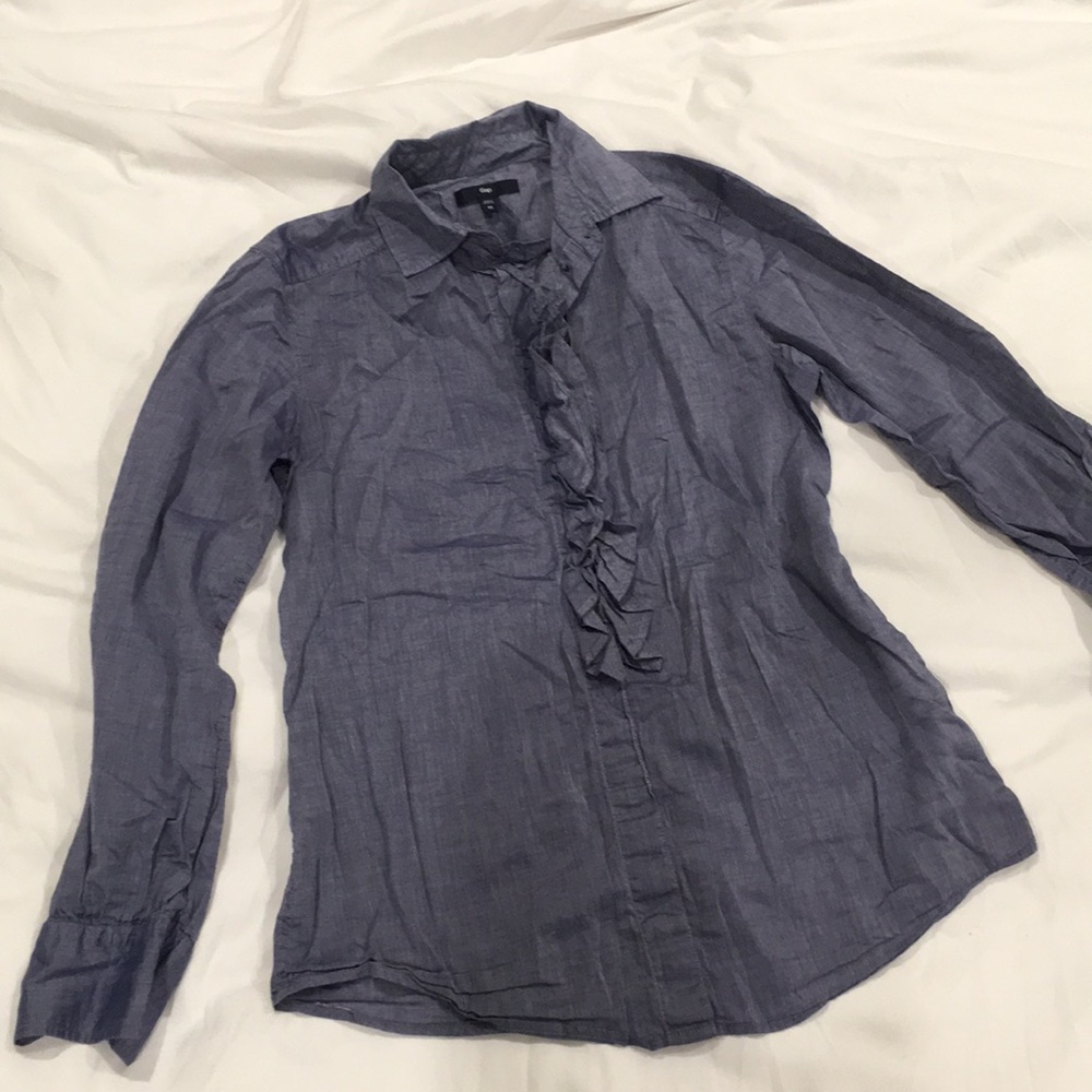 Sz XS Chambray ruffle button down